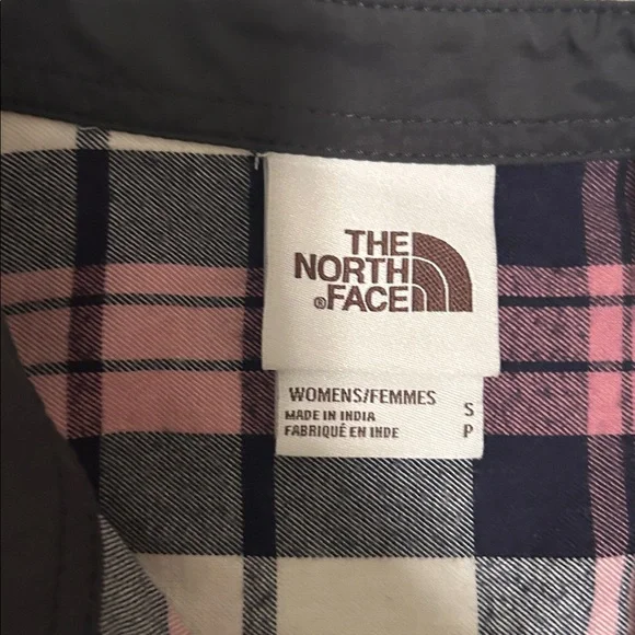 North face plaid flannel shirt small pink navy - Picture 3 of 5